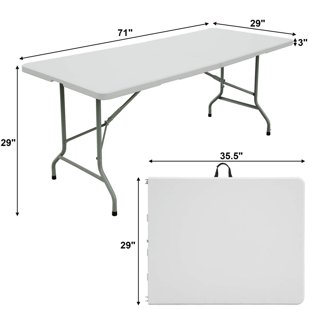 6ft Table, Folding Utility Table, Fold-in-Half Portable Plastic Picnic Party Dining Camp Table (White)