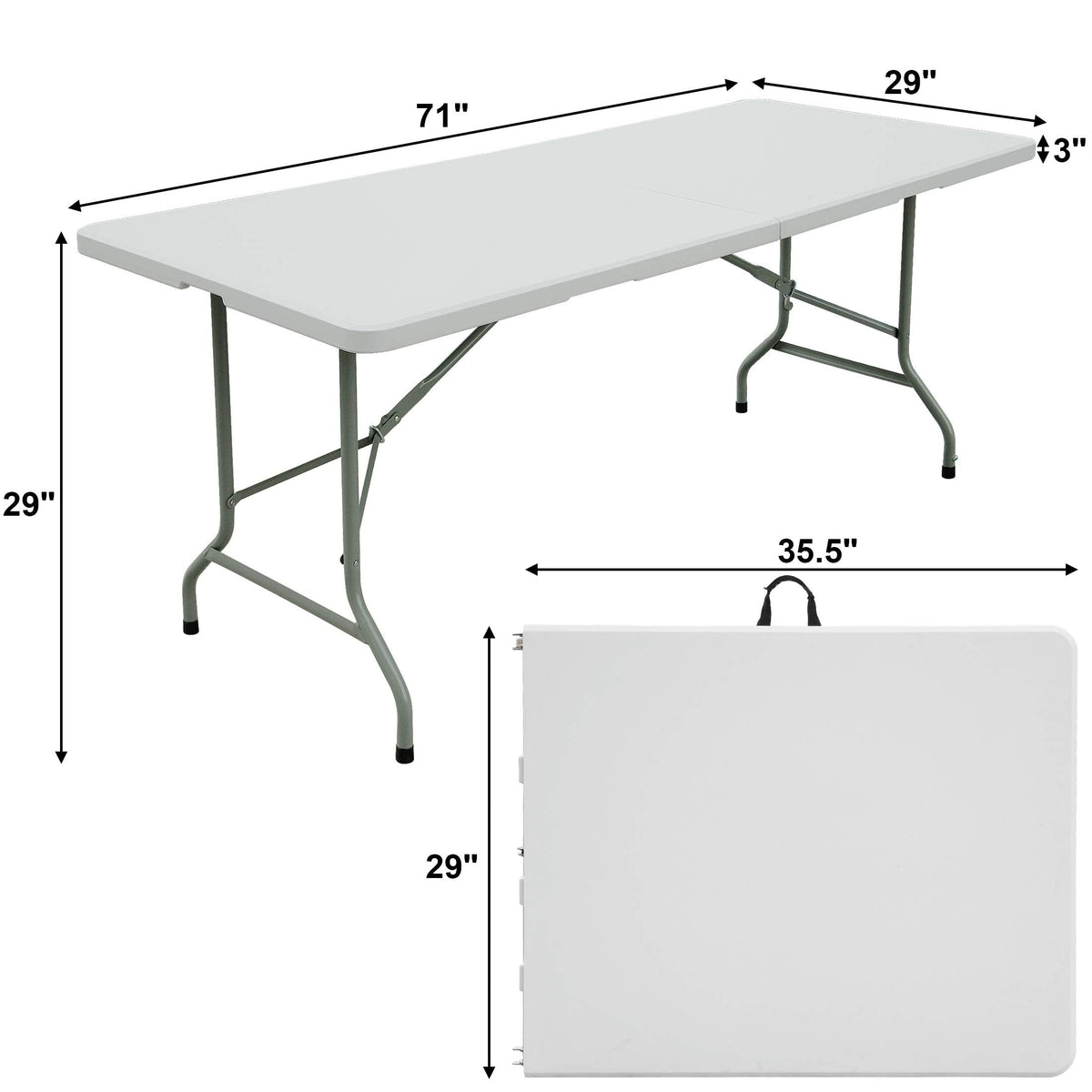 6ft Table, Folding Utility Table, Fold-in-Half Portable Plastic Picnic Party Dining Camp Table (White)
