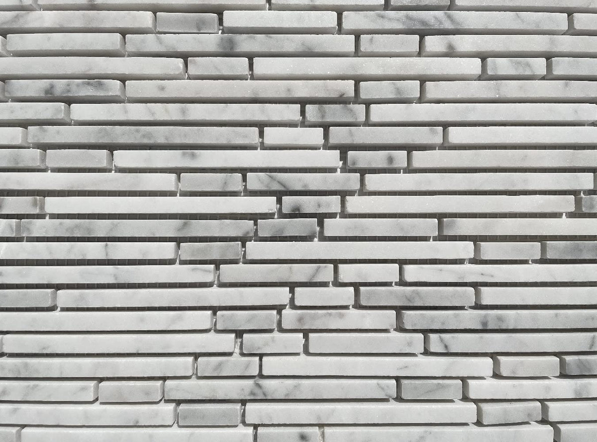 Carrara White Marble Bamboo Strip Waterful Heavy Rain Mosaic Tile Polished Kitchen Bath Wall Floor Backsplash Shower