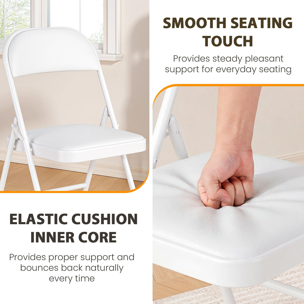 8 Pack Padded Folding Chairs, Portable Metal Foldable Chairs with Cushion, PU Leather Sturdy Indoor Outdoor Seating