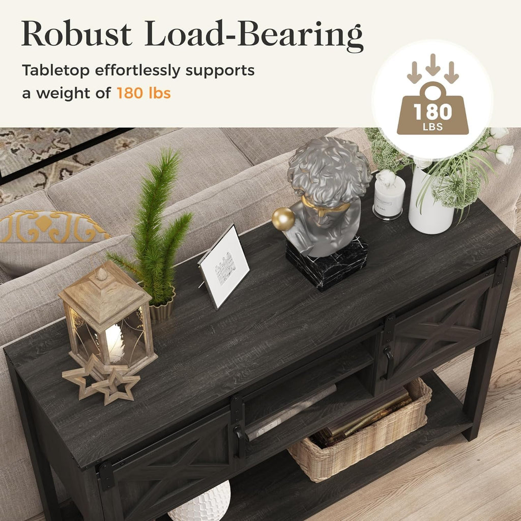 Entryway Table with Storage Cabinets, 46" Modern Farmhouse Console Table with Sliding Barn Door, Wood Rustic Sofa