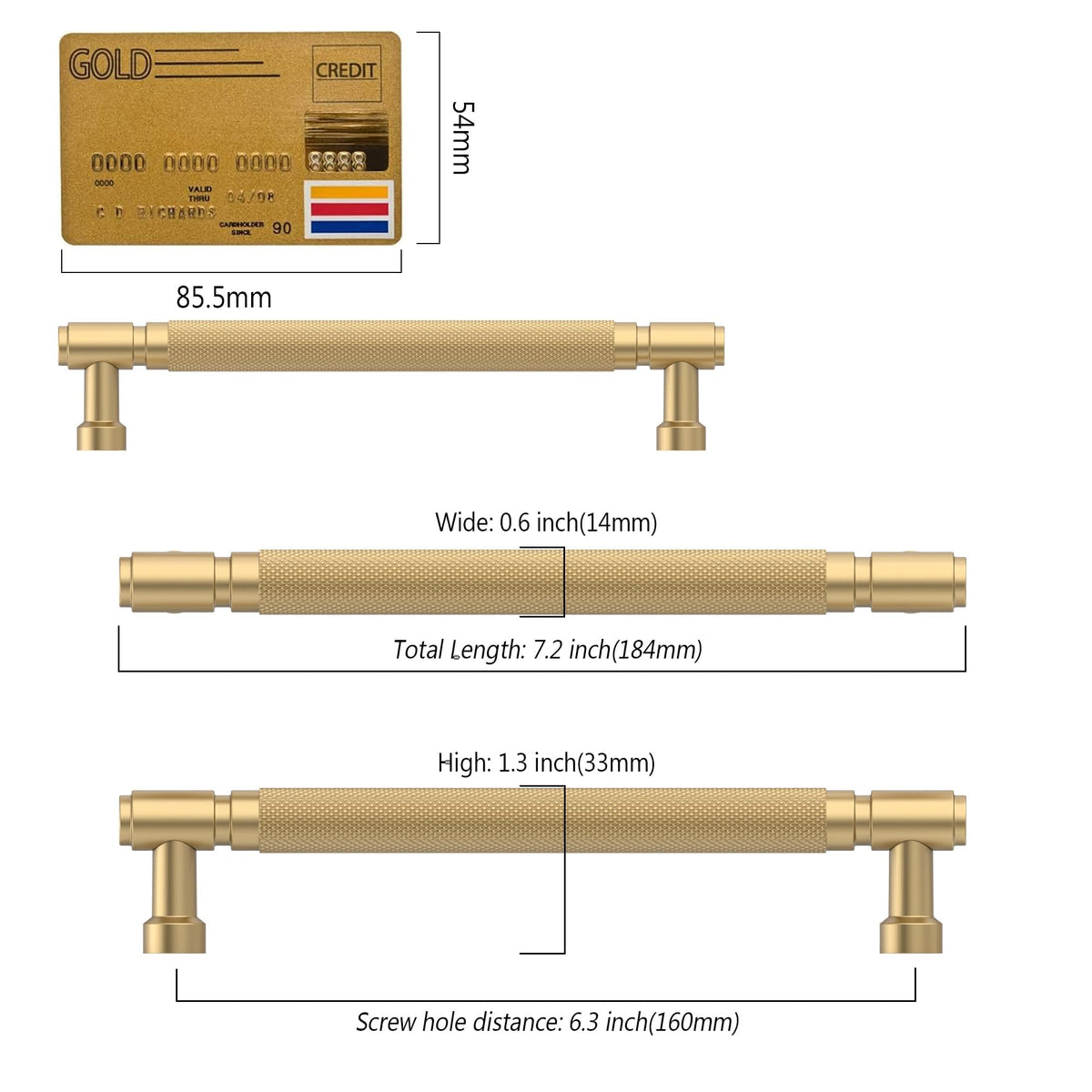 6 Pack Champagne Bronze knurled Cabinet Pulls 6.3"