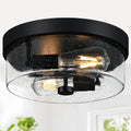 Black Flush Mount Ceiling Light Fixtures, 2-Light Ceiling Mount for Farmhouse with Seeded Glass Lampshade, Industrial