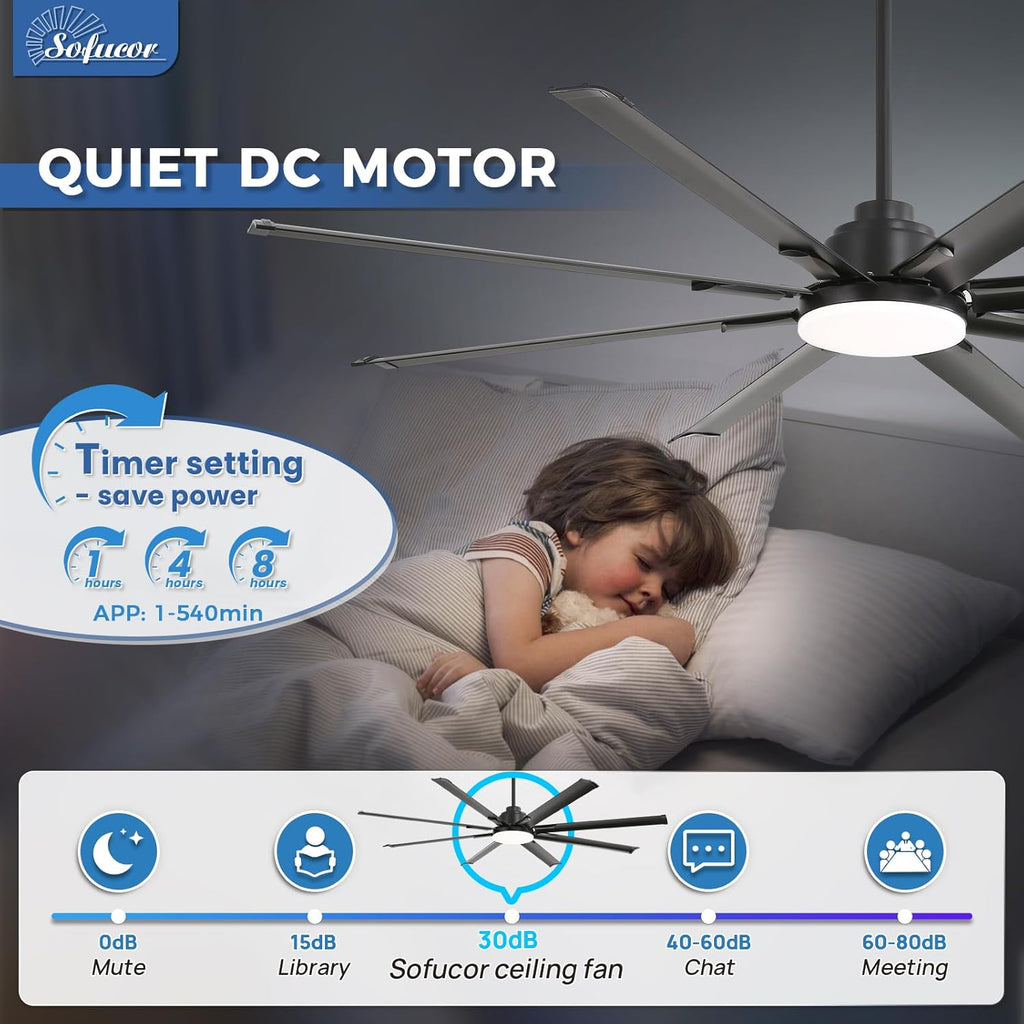 84" Black Outdoor Smart Ceiling Fan with Light & Remote