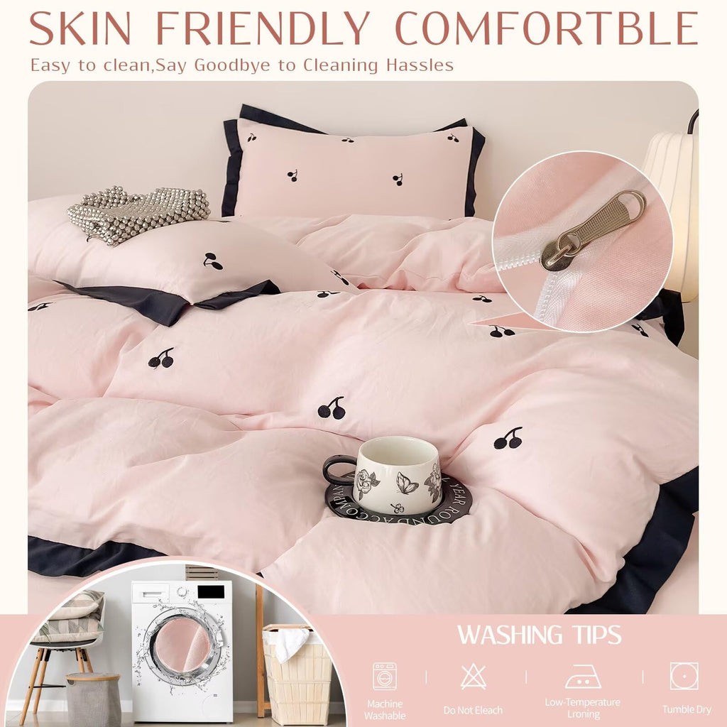 Cute Coquette Duvet Cover Set 3 Pcs(1 Duvet Cover with 2 Pillowcases), Soft Brushed Wash Fall Winter Duvet