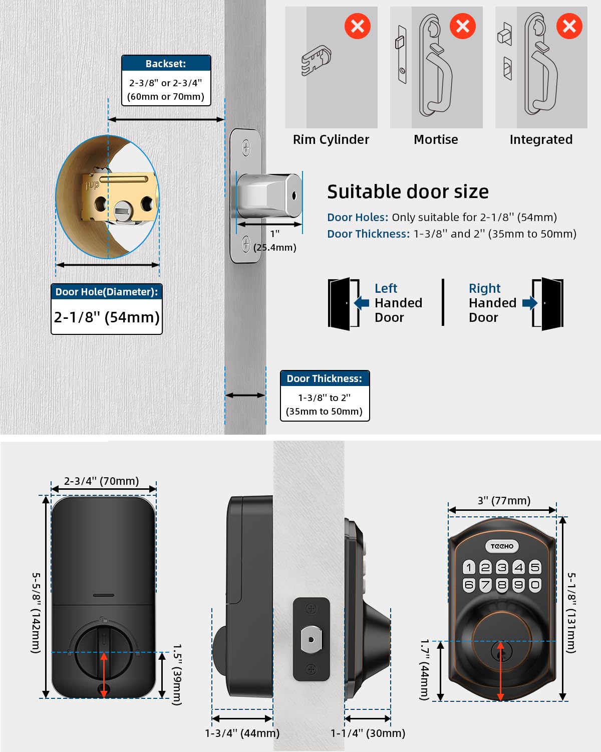 Keyless Entry Deadbolt with Keypad for Front Door, Bronze