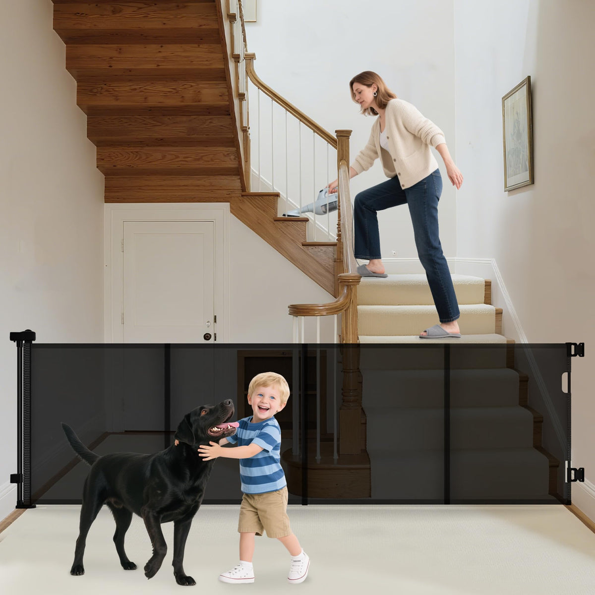 150 Inch Extra Wide Retractable Baby Gate,Mesh Baby Gate or Mesh Dog Gate,34" Tall,Child Safety Gate for Doorways