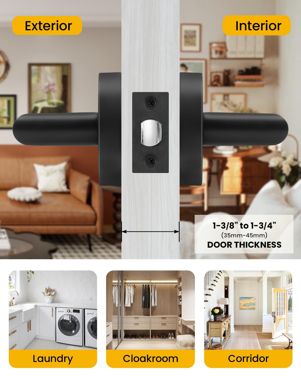 Passage Matte Black Closet Door Handles Interior 8 Pack