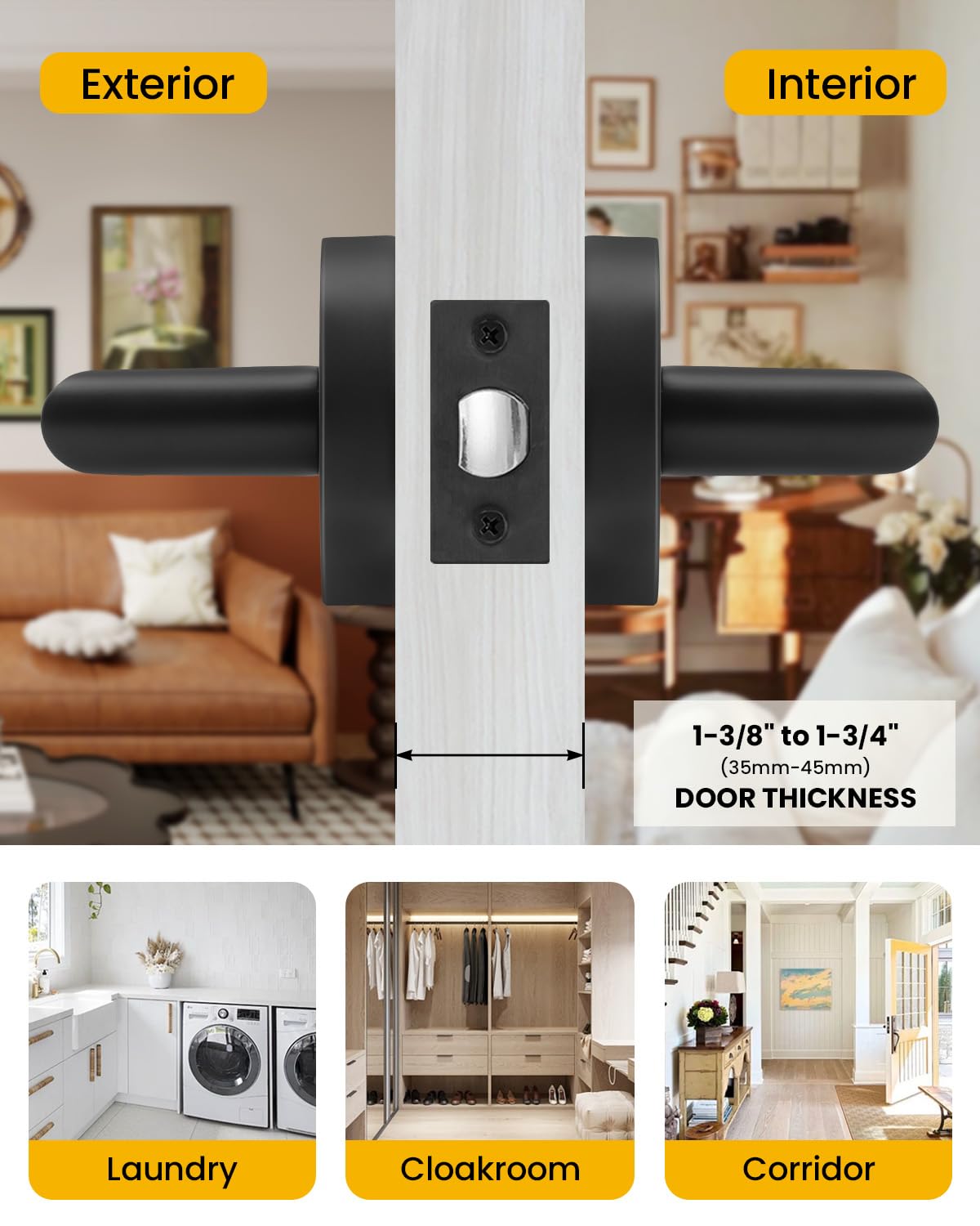 Passage Matte Black Closet Door Handles Interior 8 Pack