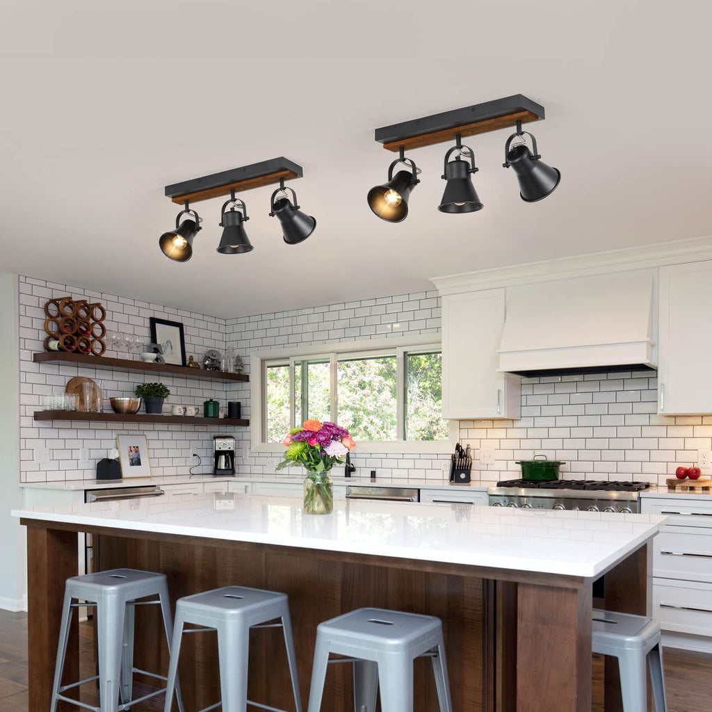 Track Lighting Kit,Black Semi Flush Mount Ceiling Light with 3 Rotatable Light Heads,Modern Farmhouse