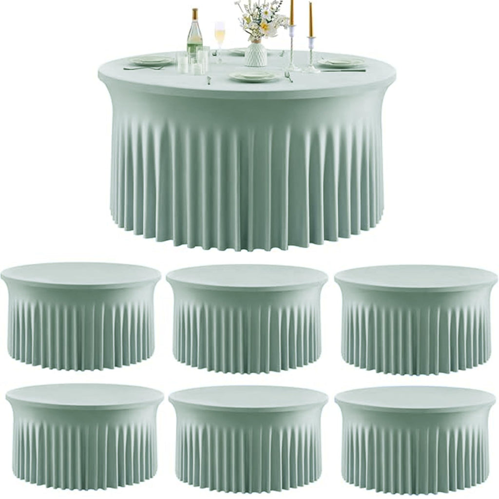 6 Pack Sage Green Spandex Tablecloth for 72in/6FT Round Tables, Stretchy 132inch Fitted Round Table Cloths, Wrinkle