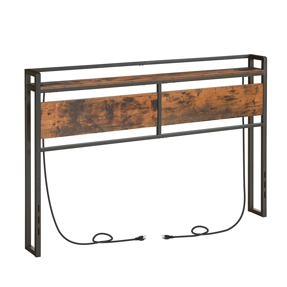 Headboard, Headboard with 2 Outlets and 4 USB Ports, Adjustable Height, Storage Rack, Sturdy and Stable