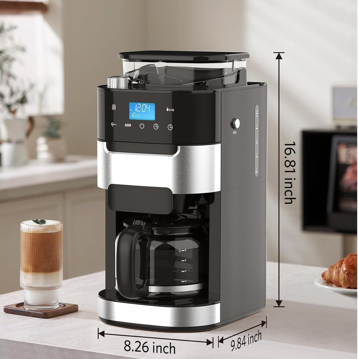 10 Cup Coffee Maker with Grinder, Grind and Brew Coffee Machine