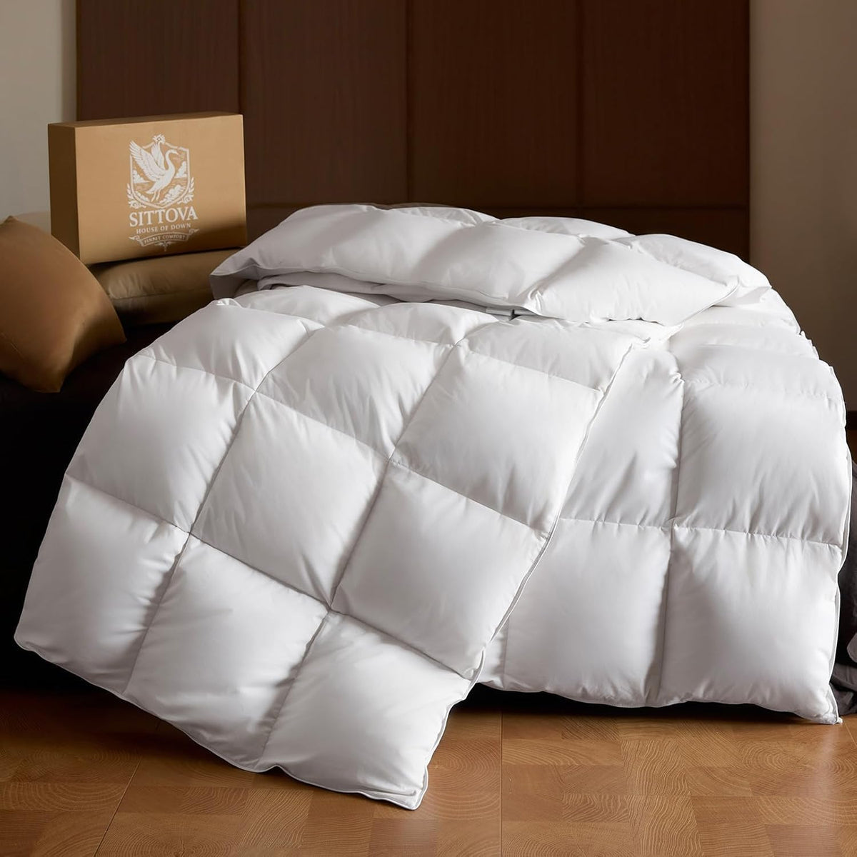 Goose Down Fiber Comforter King - All-Season Hotel Quality Duvet Insert, High Fill Power, Ultra Soft 100% Cotton