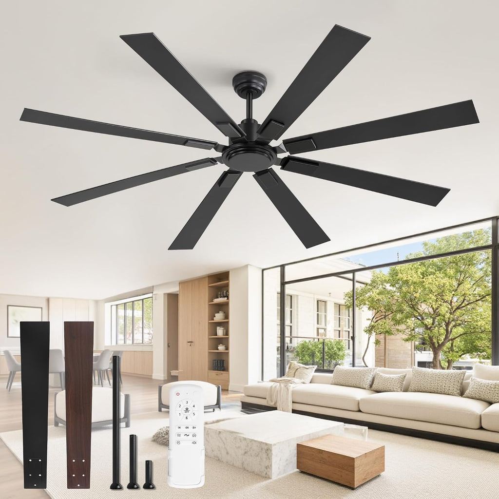 72" Black Ceiling Fan with Remote, No Light