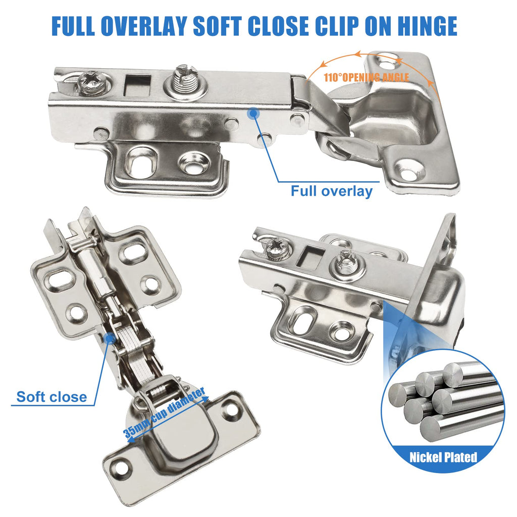 10 Pack 35mm Soft Close Cabinet Hinges, Concealed Full Overlay Hinge