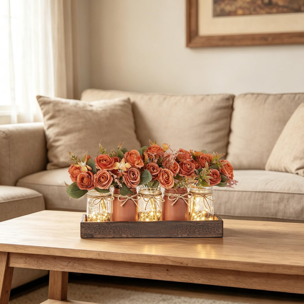 Fall Table Centerpieces Decor with Mason Jar Lights