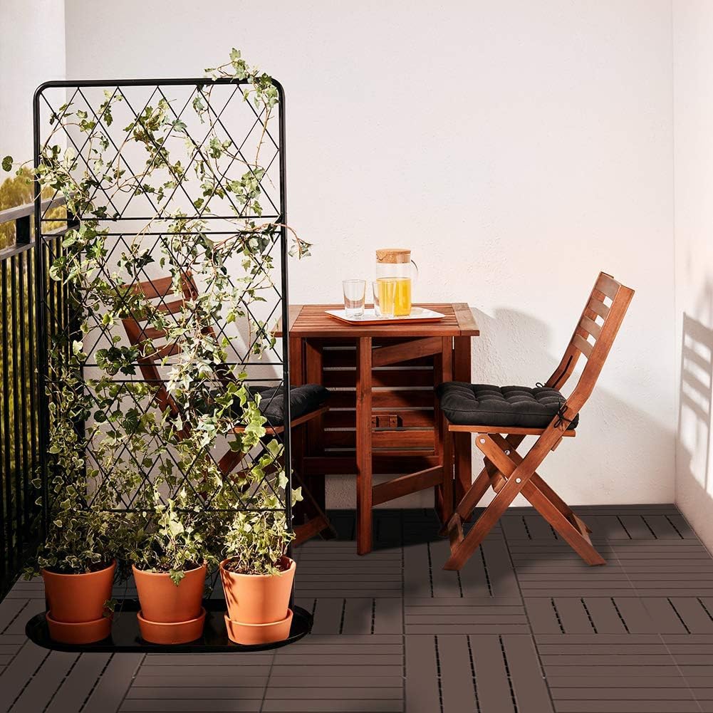 Patio Deck Tiles, 12 x 12 inches Composite Interlocking Decking Tile, Four Slat Plastic Outdoor Flooring, 44 Pieces