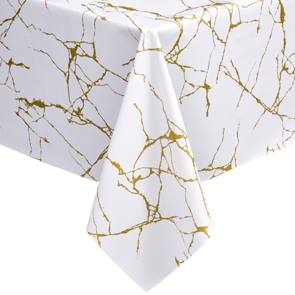100% Waterproof Vinyl Tablecloth 54x78 Inch Rectangle, White Marble
