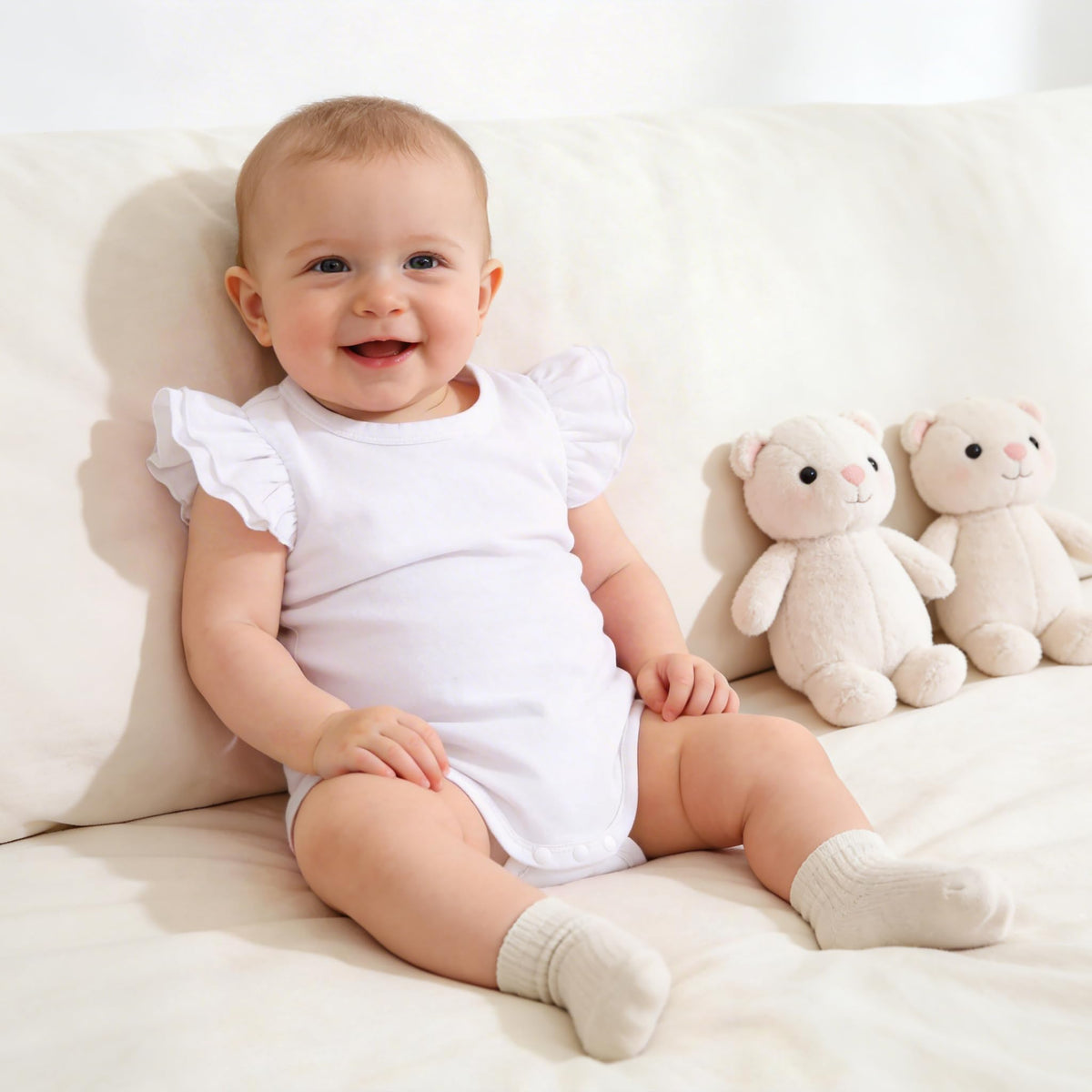 Baby Girls Ruffle Sleeves Bodysuit Infant Solid Color Top Jumpsuit