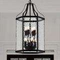 14" Modern 8-Light Exterior Black Lantern Pendant Light Fixture with Clear Rippled Glass Mini Industrial Hanging Cage