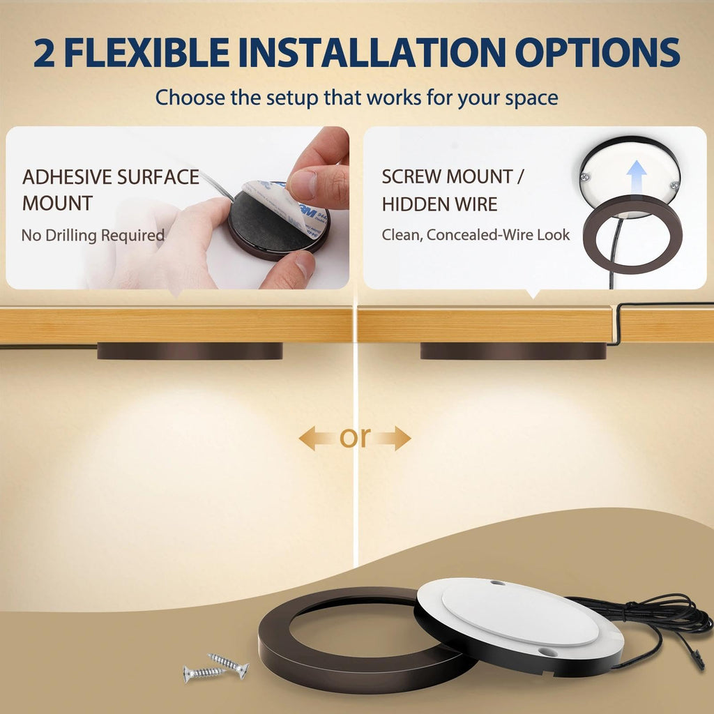 Wired LED Puck Lights, 4 Pack, Plug-in Under Cabinet Lighting