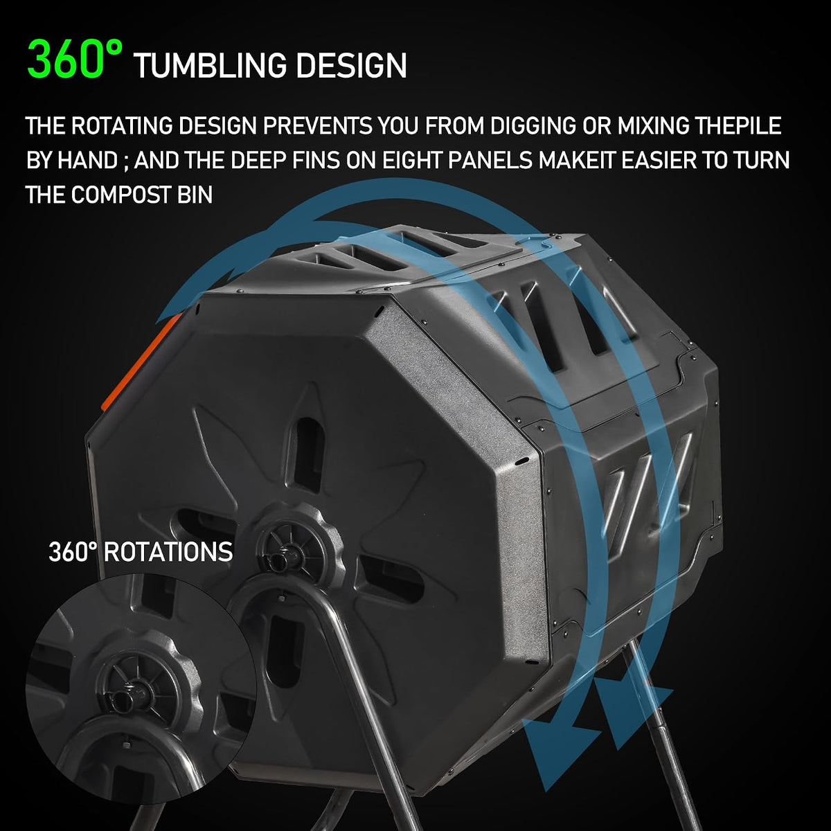 Compost Bin Outdoor, 43 Gallon Dual Chamber Tumbling Composting Bin with Sliding Doors, Tumbler Rotating Batch