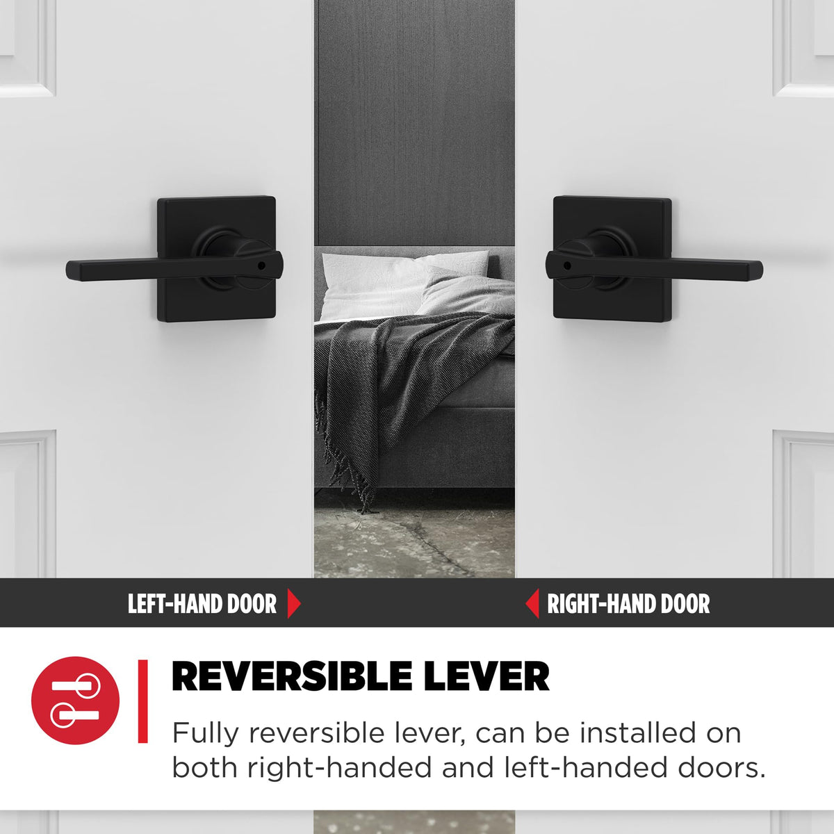 Casey Interior Privacy Door Handle with Lock 10 Pack, Door Lever , Matte Black Reversible Keyless Turn Lock, with