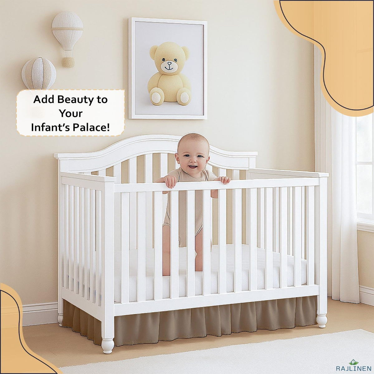 Ruffled Crib Bed Skirt, Microfiber, Dust Ruffle with Split Corners, 14" Drop, Nursery Toddler Bedding for Baby Boys