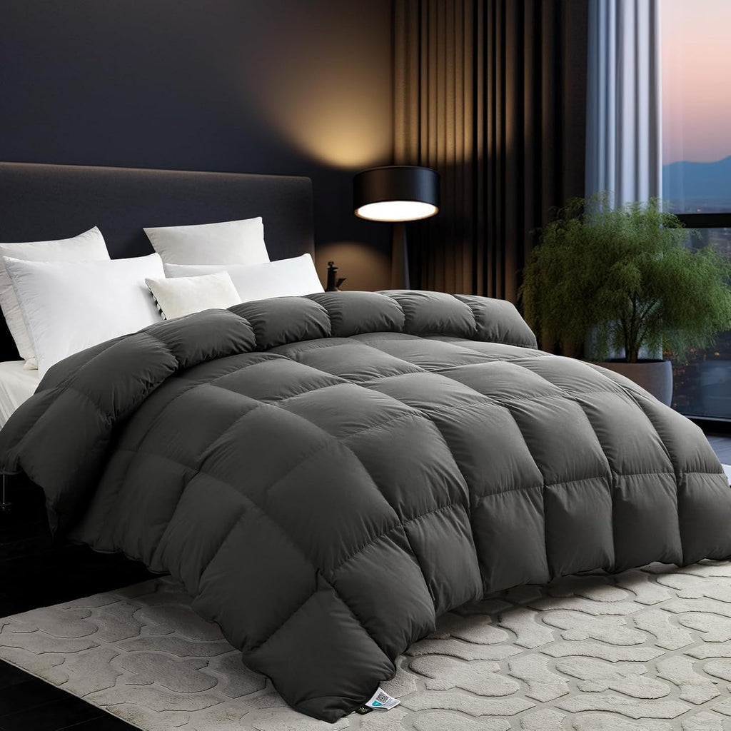 Organic 75% Goose Down Fiber Comforter,850+FP,1200TC,Extra Fluffy,Hotel-Luxury Ultra Soft All Season Grey Duvet
