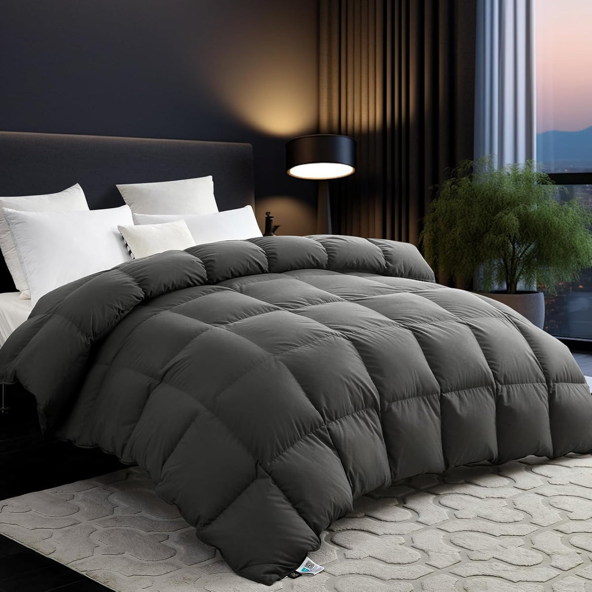 Organic 75% Goose Down Fiber Comforter,850+FP,1200TC,Extra Fluffy,Hotel-Luxury Ultra Soft All Season Grey Duvet
