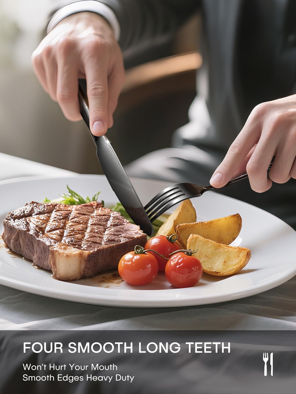 Black Silverware Set, 40 Piece Food-Grade Stainless Steel Flatware Set for 8 Include Spoons Knives and Forks Mirror