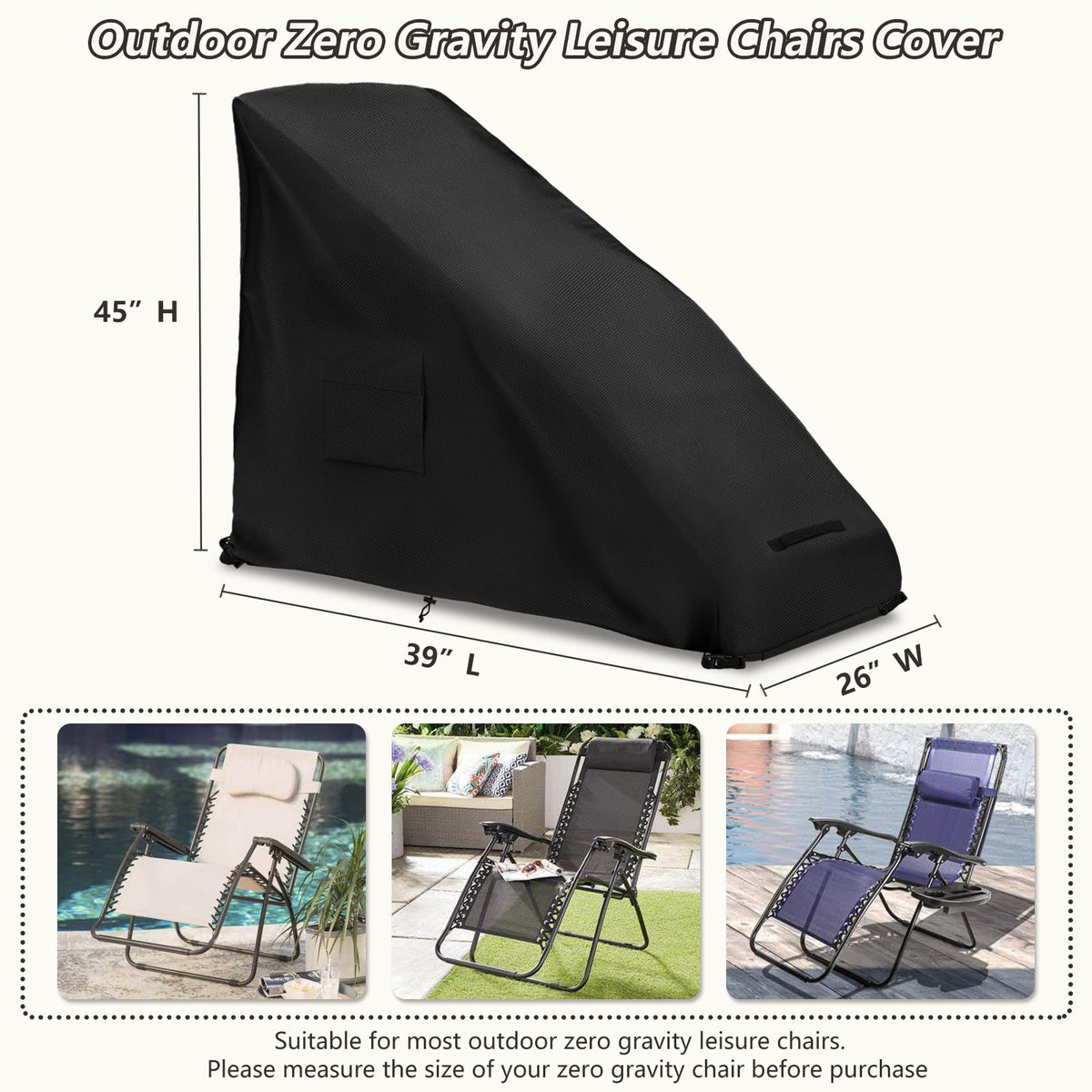 Zero Gravity Chair Cover XL, Outdoor Heavy Duty 600D Waterproof Zero Gravity Lounge Chair Cover, Patio Folding Zero