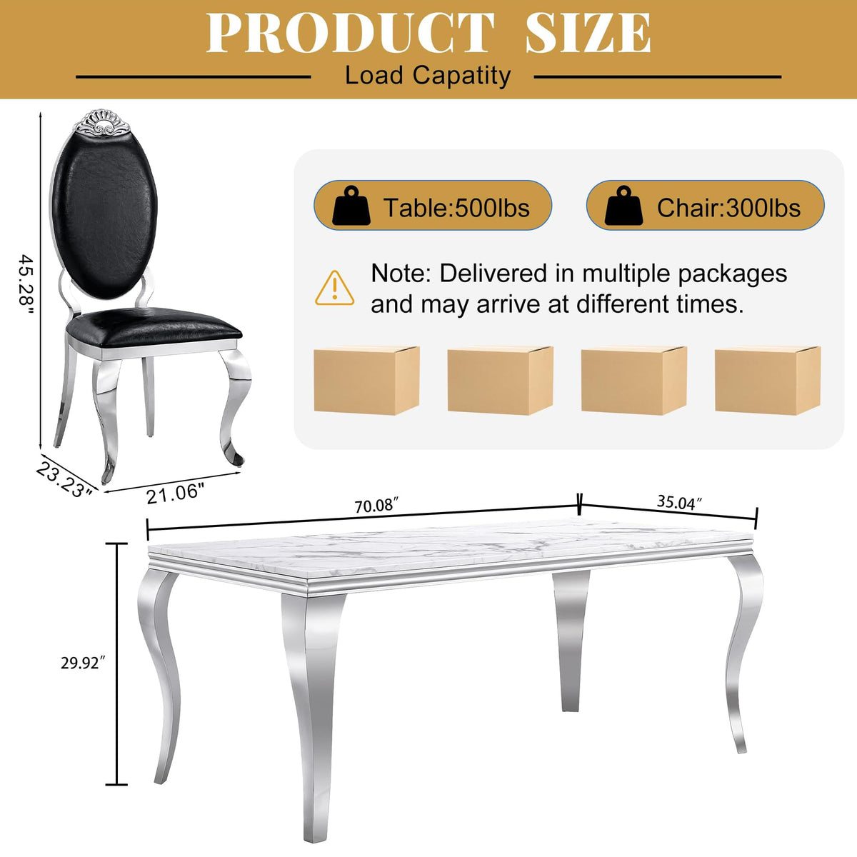 Modern Marble Dining Table Set of 7, 70" Faux Marble Kitchen Table with 6 Leather Upholstered Chairs, White Marble