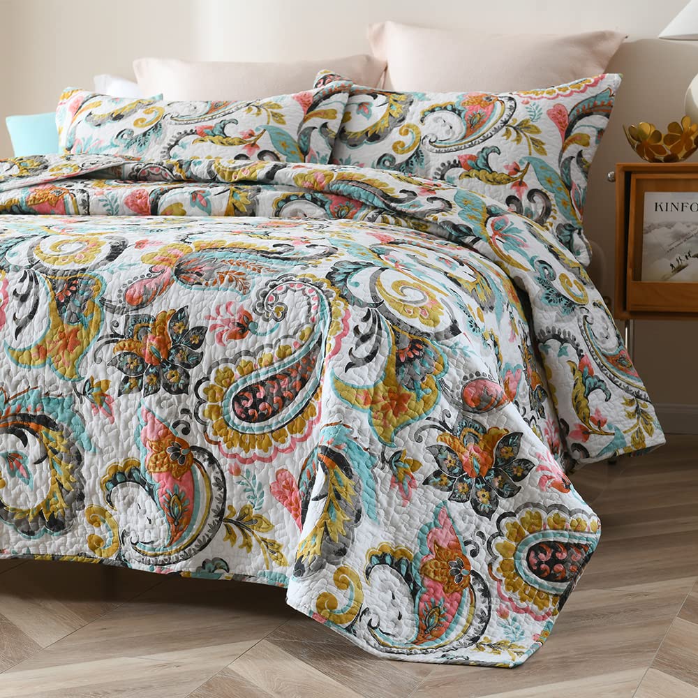 Quilt King Size, 100% Pure Cotton Bedspread, Lightweight Reversible Quilted Coverlet White King Bedding Sets, Vintage