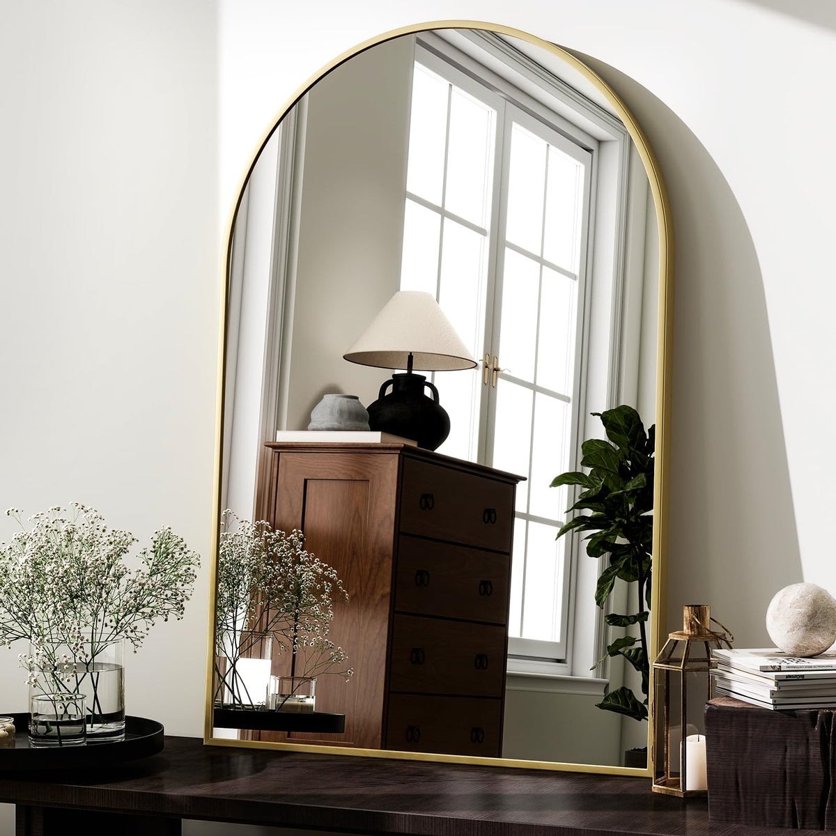 Arched Wall Mirror 24"x36" Gold Metal Frame Vanity Mirrors