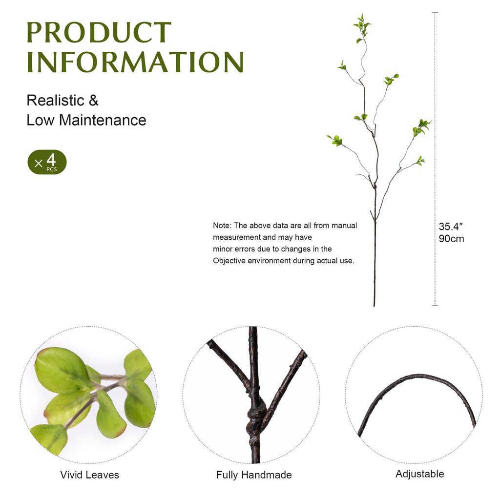 4 Pcs Artificial Ficus Branches for Vase, 35.4 Inch Faux Eucalyptus Stems, Greenery Stems and Realistic Faux Branches