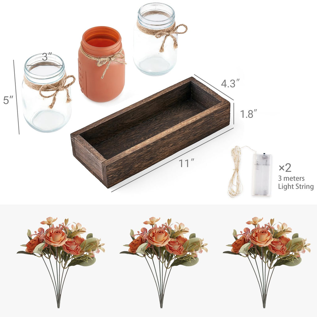 Fall Centerpieces for Tables Dining Room Decor with Mason Jar Lights
