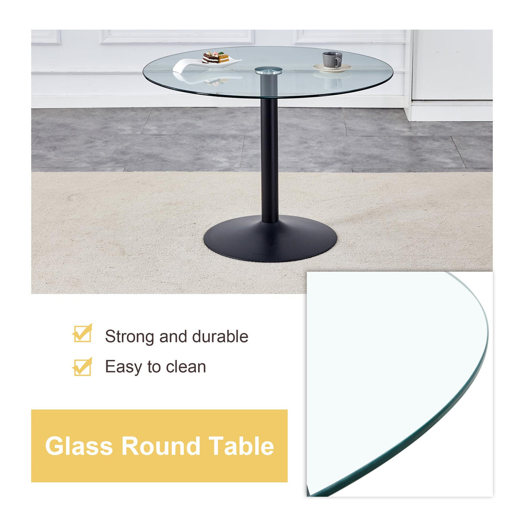 Inspired Saarinen Style 40 Inch Round Tempered Glass Dining Table for 2-4 Person, Modern Tulip Kitchen Table with Black Metal Base, Pedestal
