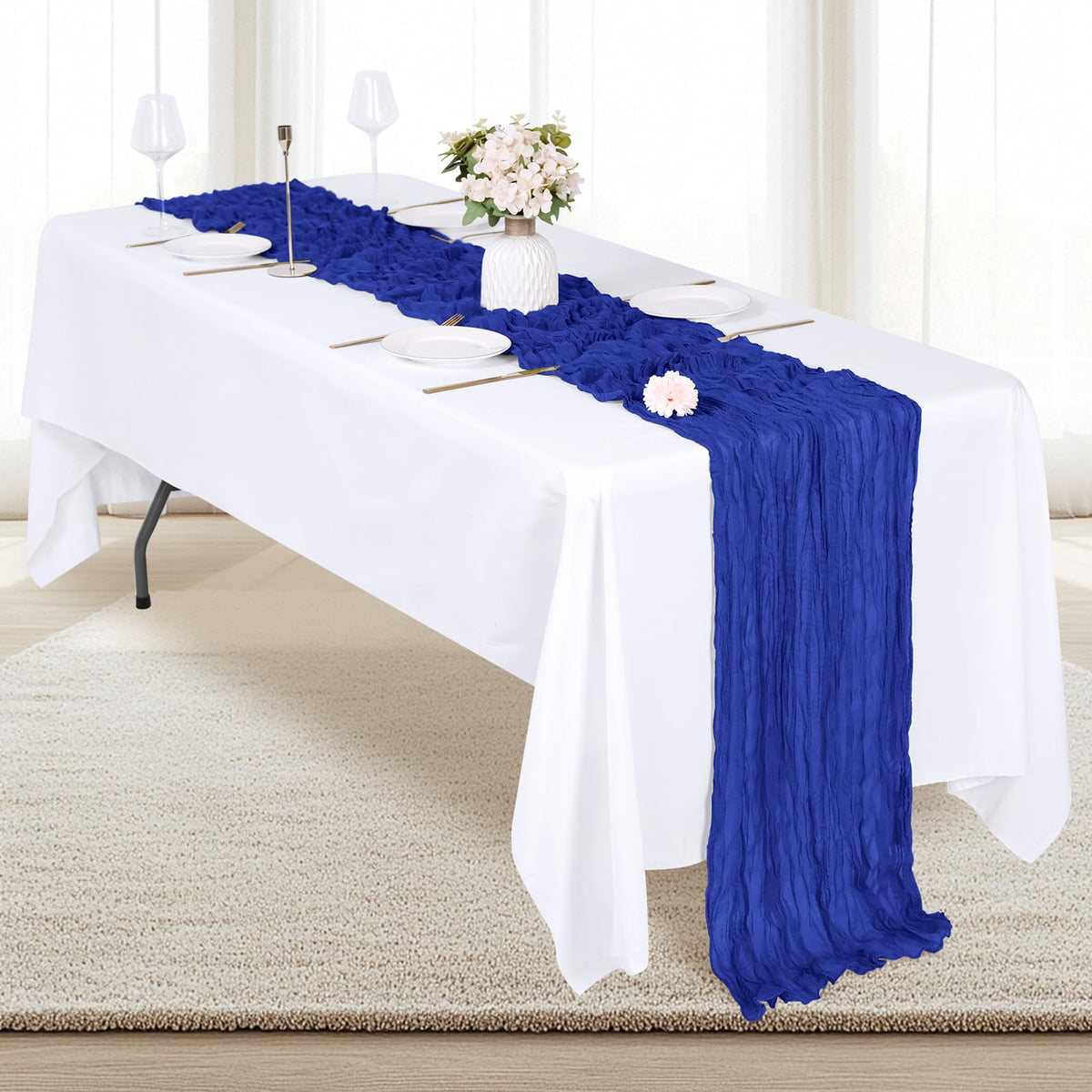 12 Pack Royal Blue Cheesecloth Table Runner 17x108 Inch Semi Sheer Boho Gauze Cheese Cloth Fabric Table Runners, for