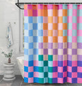 Multicolored Checkered Retro Fabric Shower Curtain Extra Long 72 Inches Length, Bright Rainbow Colorful Modern Simple