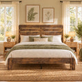 King Size Wooden Bed Frame with Headboard, Wood Slat Support