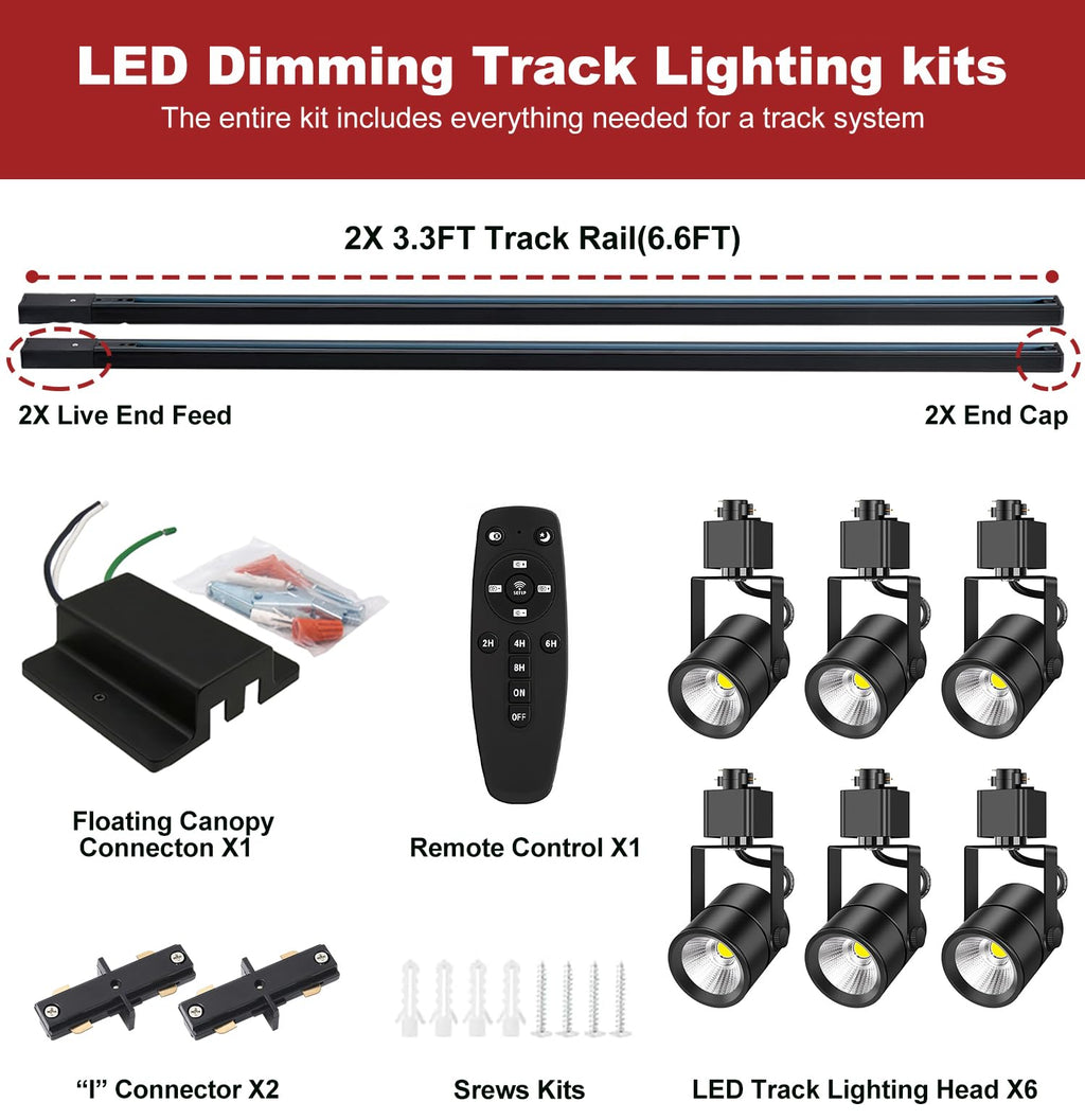 Track Lighting Kit with 6.6FT H Type Track Lighting Rail and Floating Canopy Connector, 2700K-6500K Stepless