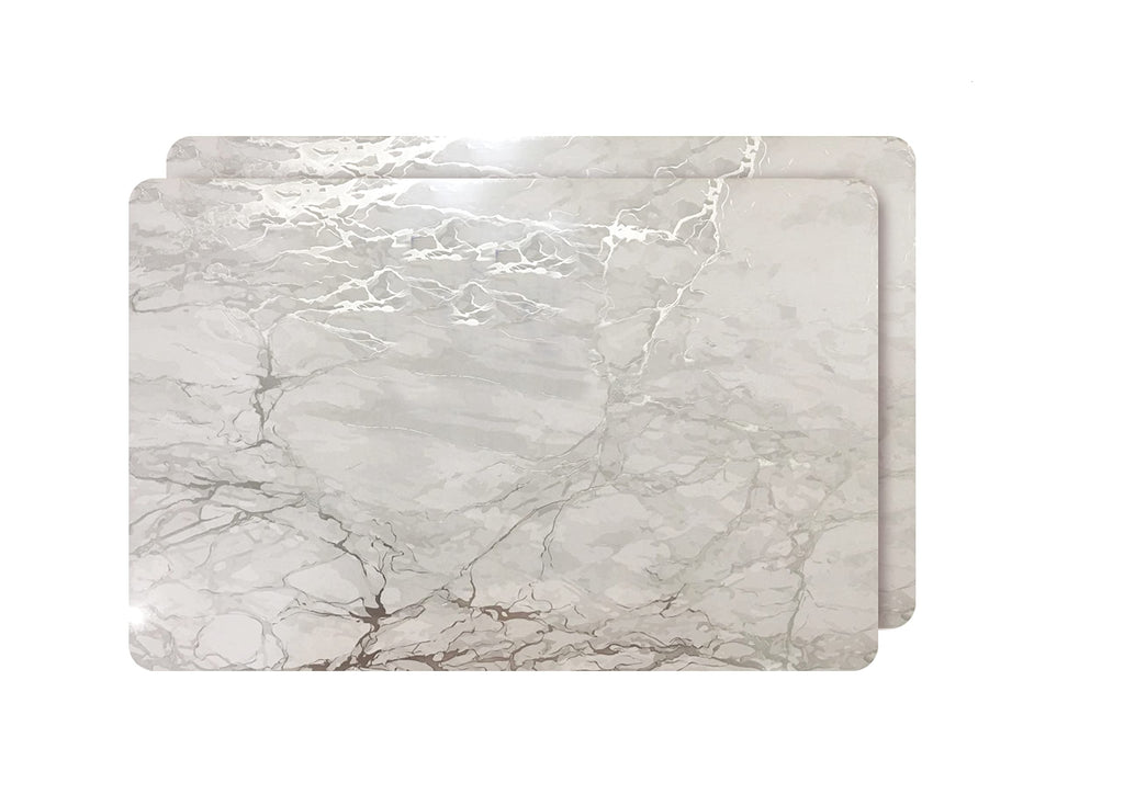 Foiled Granite Thick Cork Heat Resistant Dining Table Placemats Set of 2, 12" x 18" Rectangle, Marbled Silver, 2