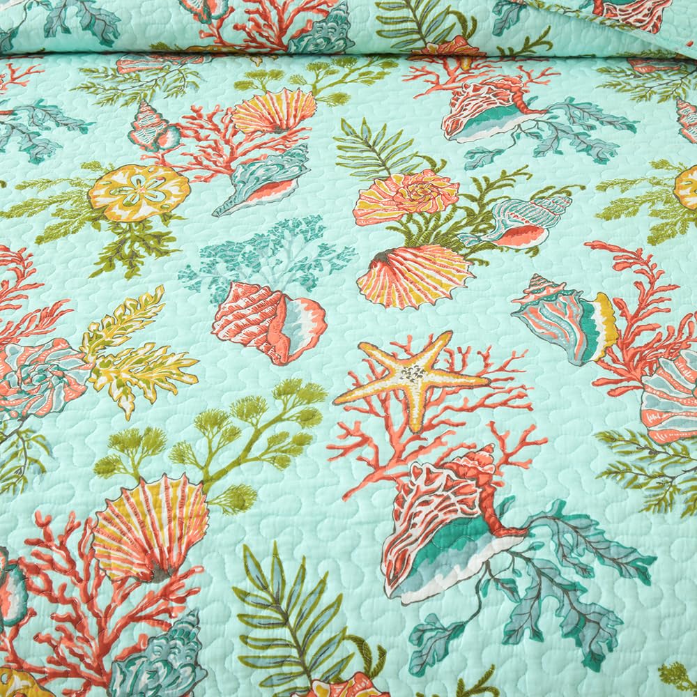 Cotton Coastal Bedspread Quilt Sets Reversible Bedding Coverlet Sets Comforters, Fairytale Starfish Seashell