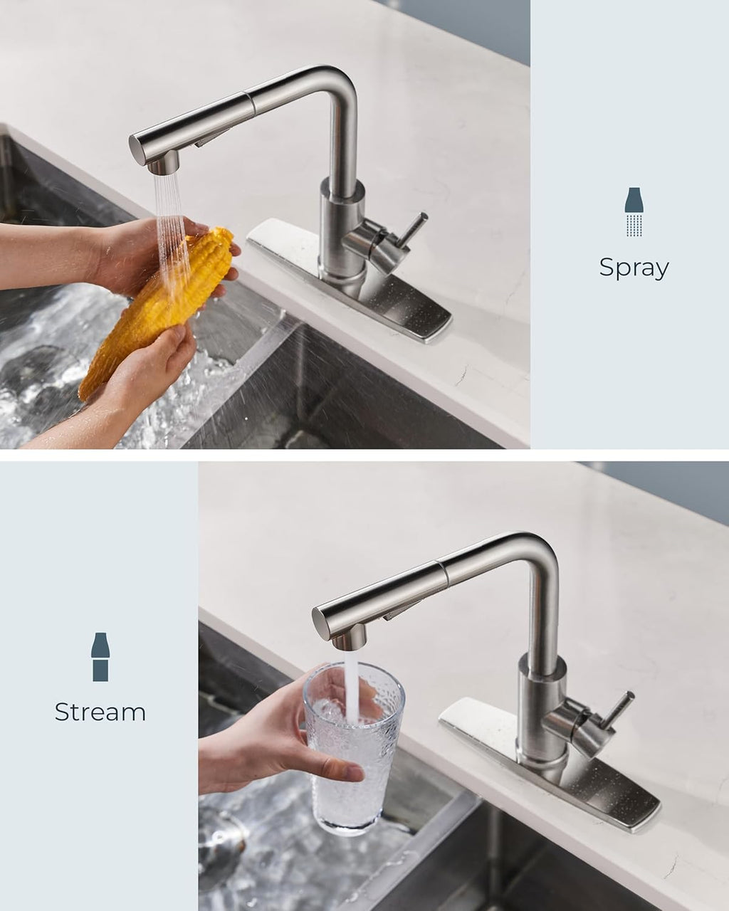 Kitchen Faucets with Pull Down Sprayer, Brushed Nickel Stainless Steel