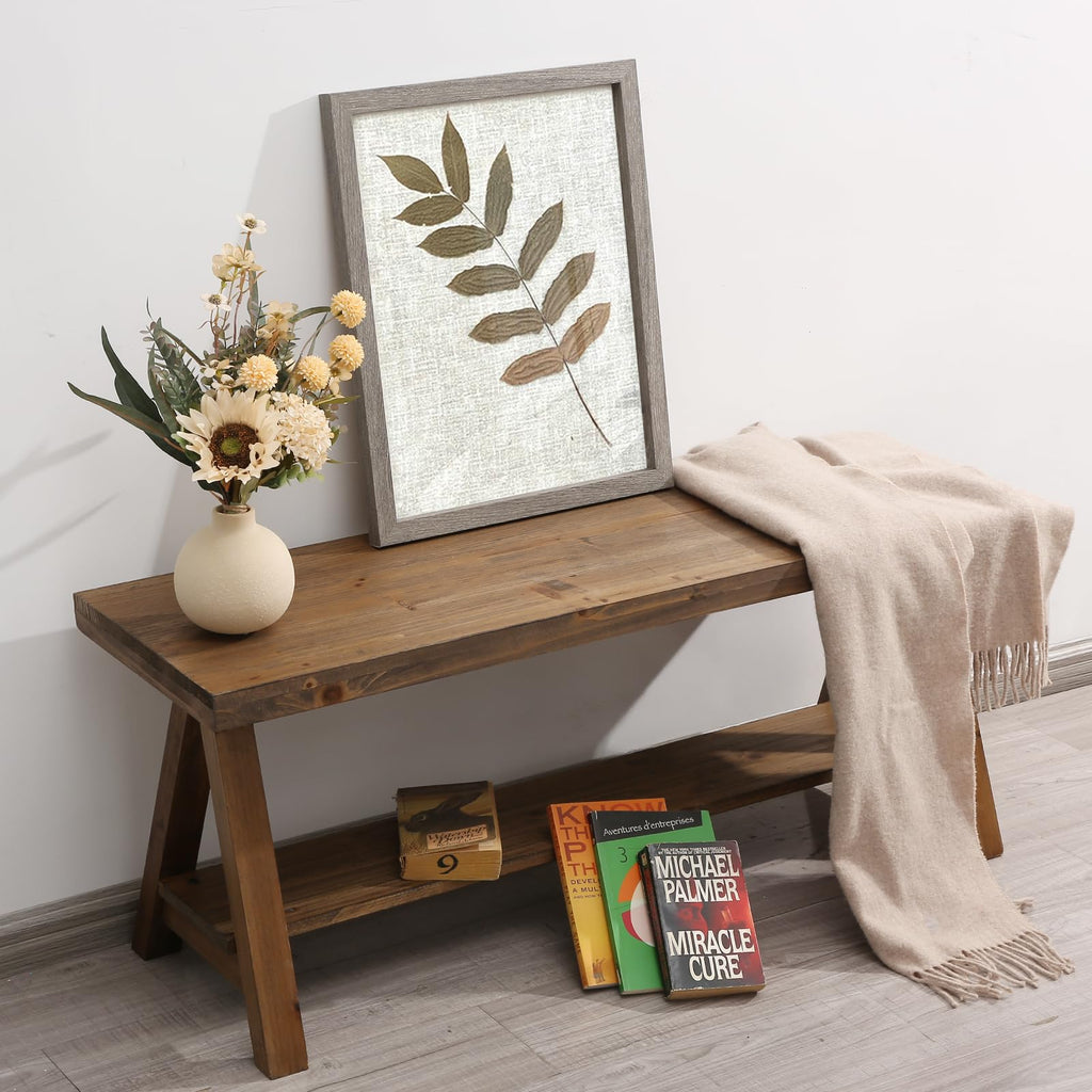 43" Farmhouse Solid Wood Bench, Rustic Indoor Storage Bench