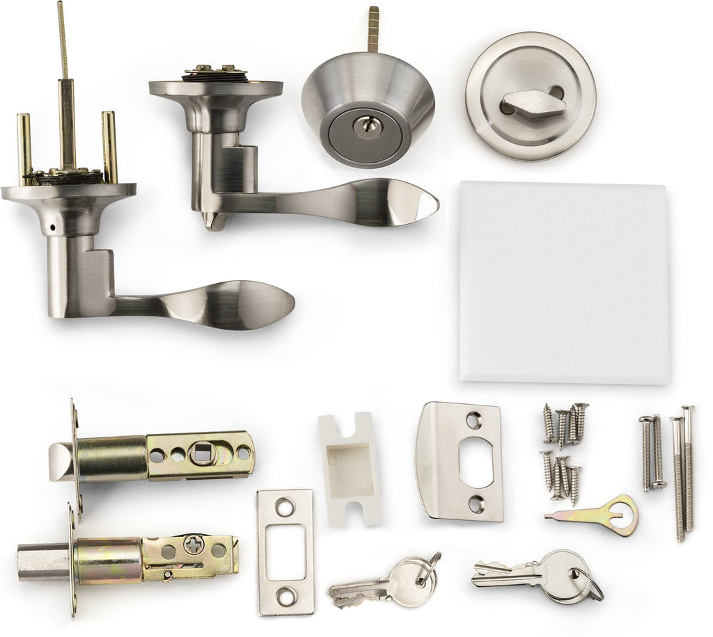 Entrance Lever Door Handle ( and Front Door) Reversible for Right and Left Side and a Single Cylinder deadbolt Set