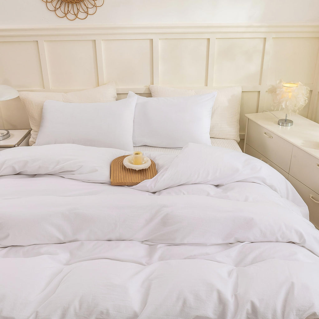Cotton 3 Pcs Duvet Cover Set Linen Feel Off White Queen