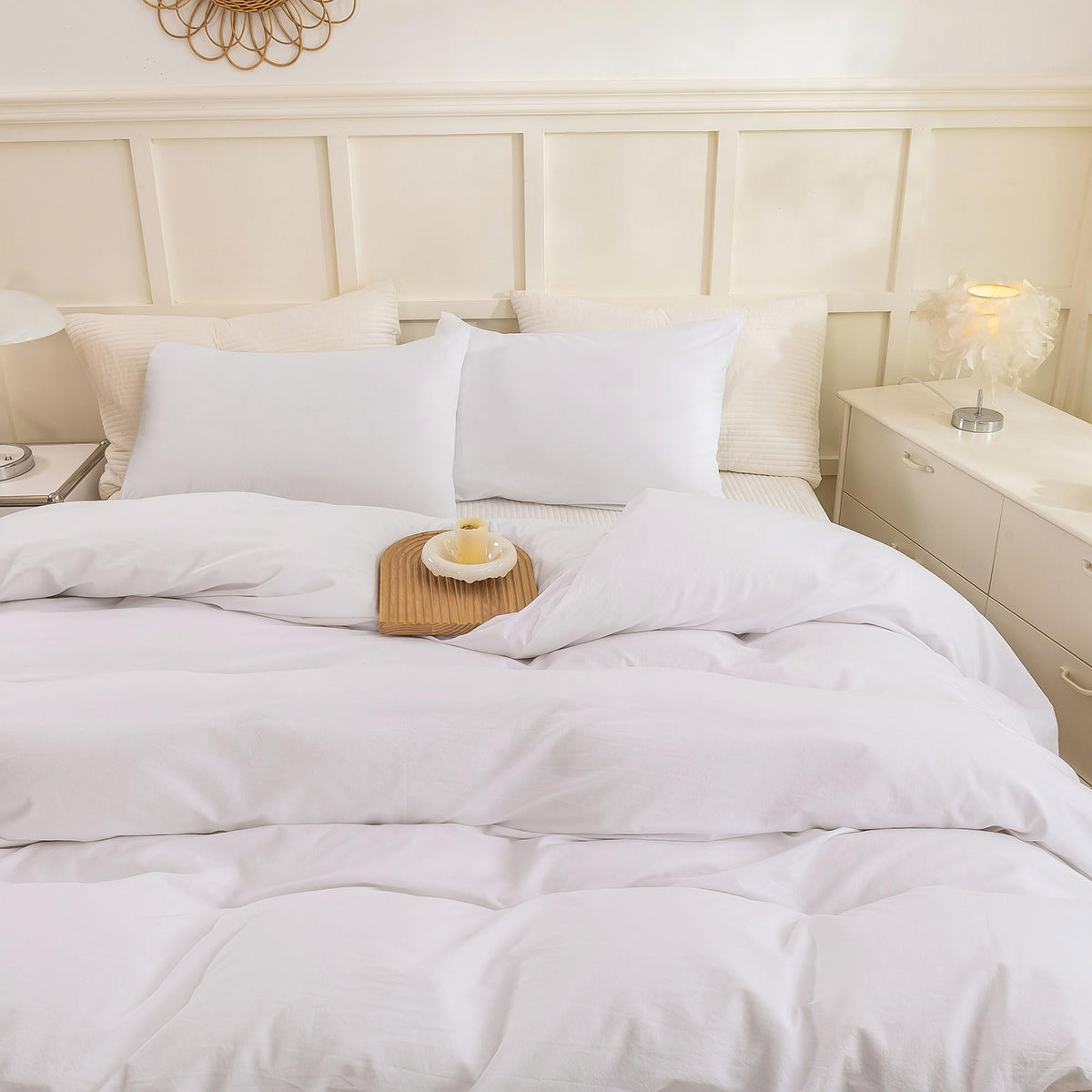 Cotton 3 Pcs Duvet Cover Set Linen Feel Off White Queen